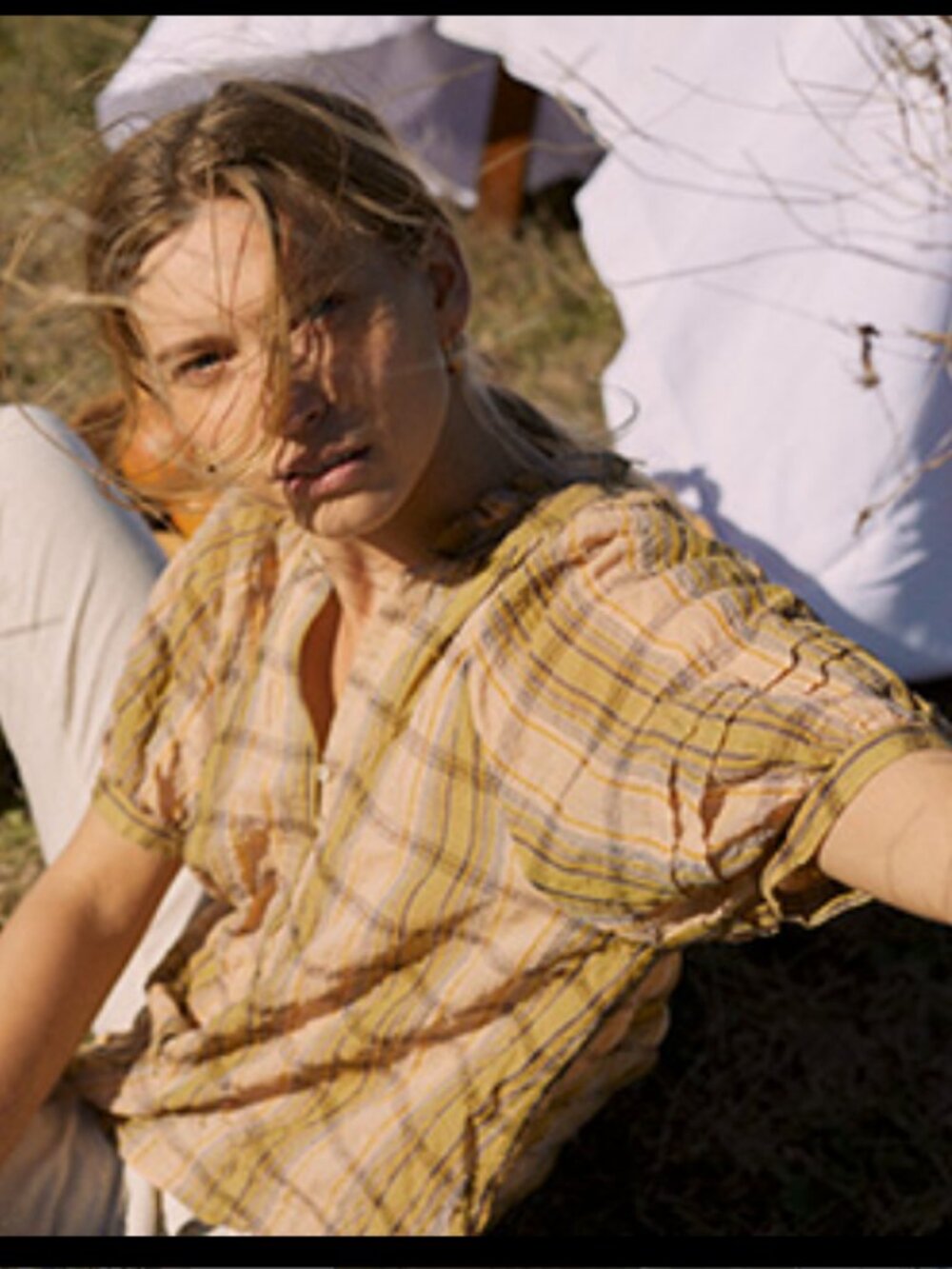 Cotelac crepe plaid blouse